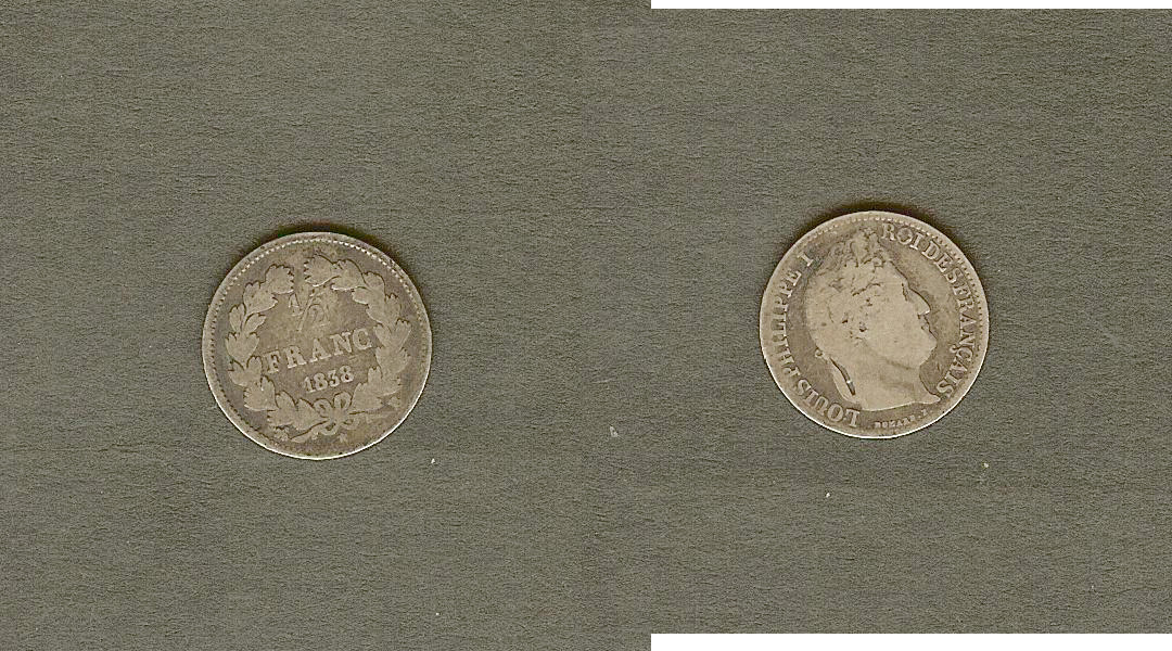 1/2 franc Louis-Philippe 1838 Rouen B+